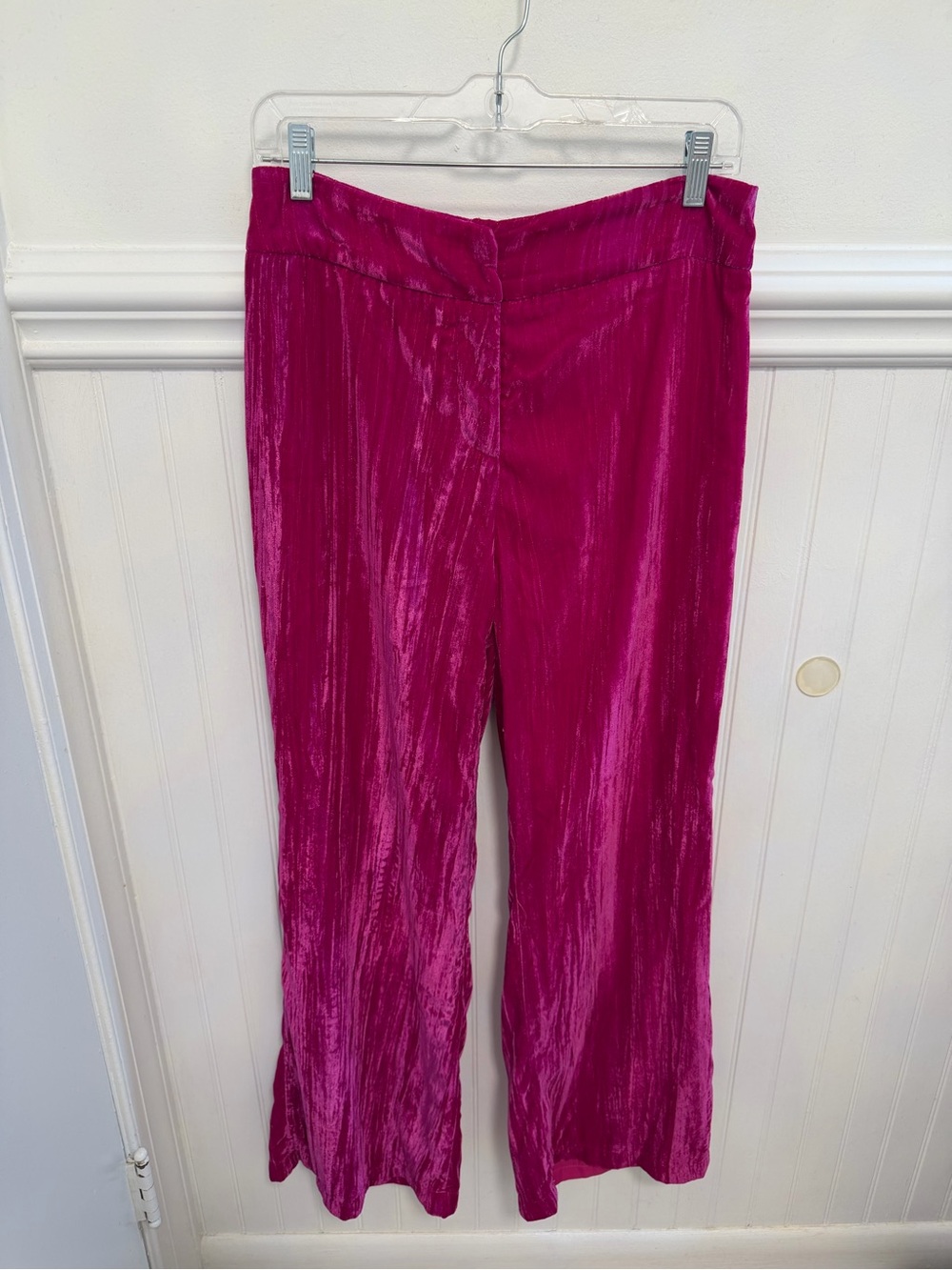 Nasty Gal Fuchsia Crushed Velvet Wide-Leg Pants